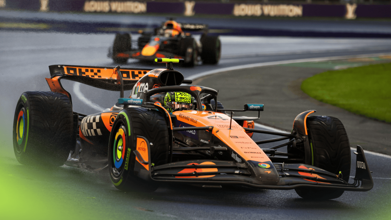 Lando Norris leads Max Verstappen in the wet in Australia