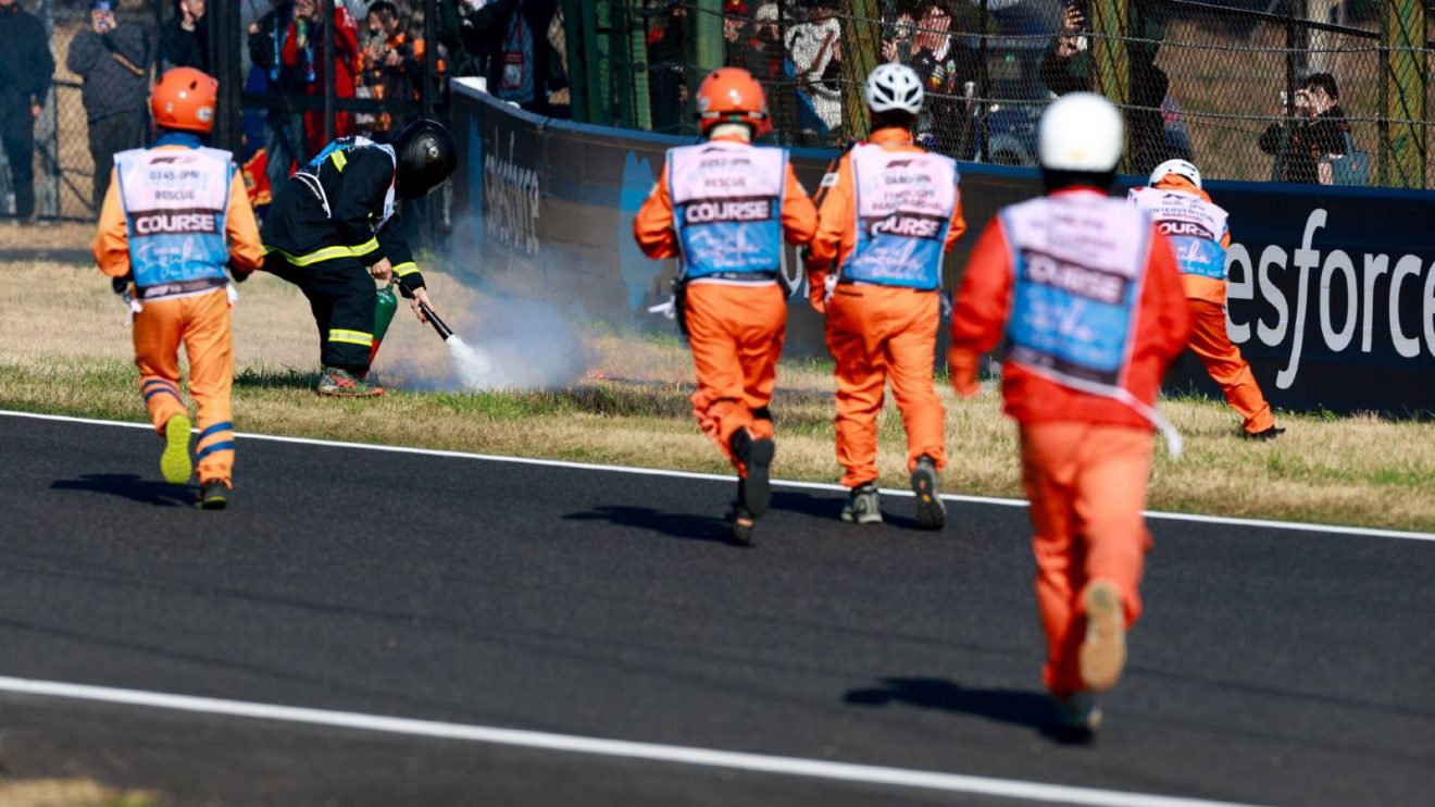Fires caused disruption during the 2025 Japanese Grand Prix FP2 session.