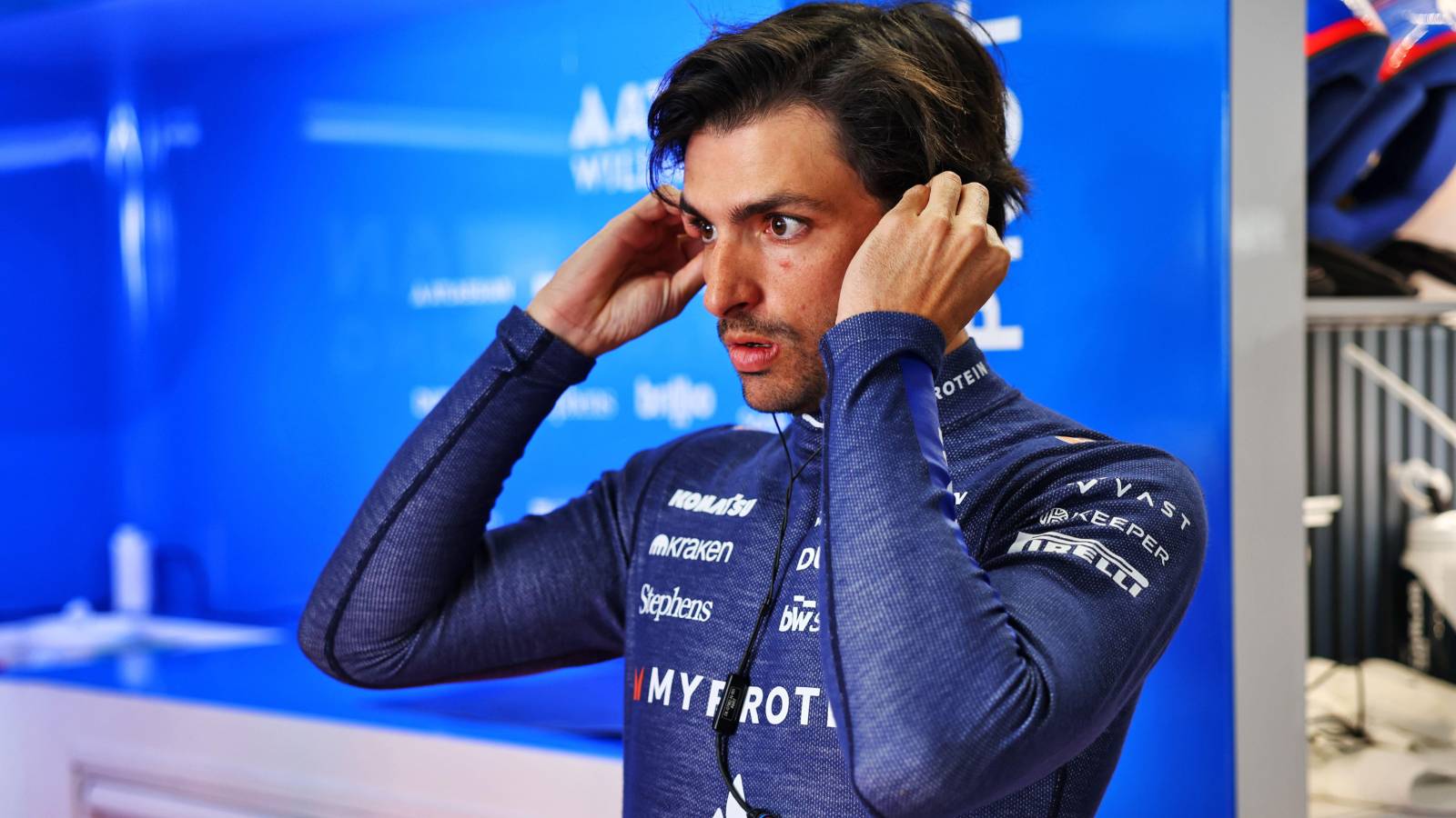 Carlos Sainz in the Williams garage at the 2025 Japanese Grand Prix