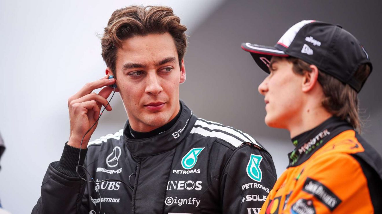 George Russell with McLaren driver Oscar Piastri.
