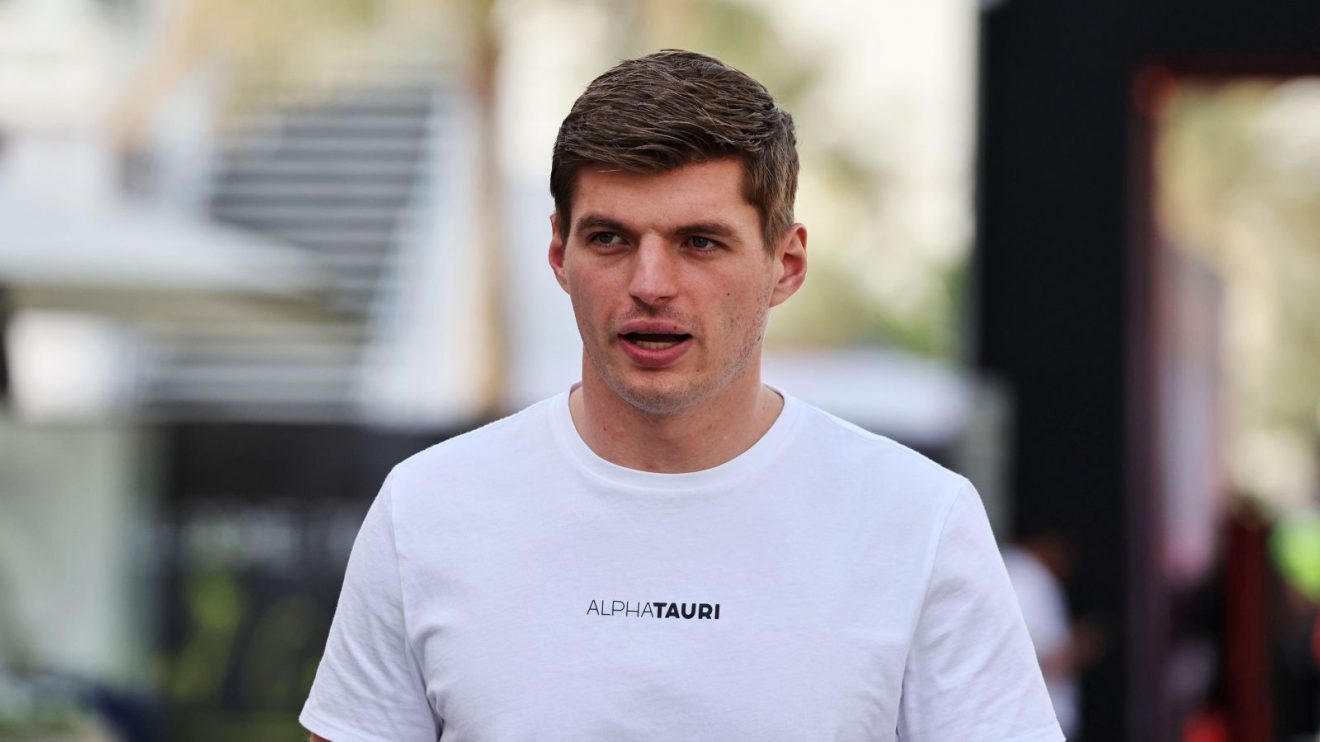 Max Verstappen arrives in the Bahrain paddock.