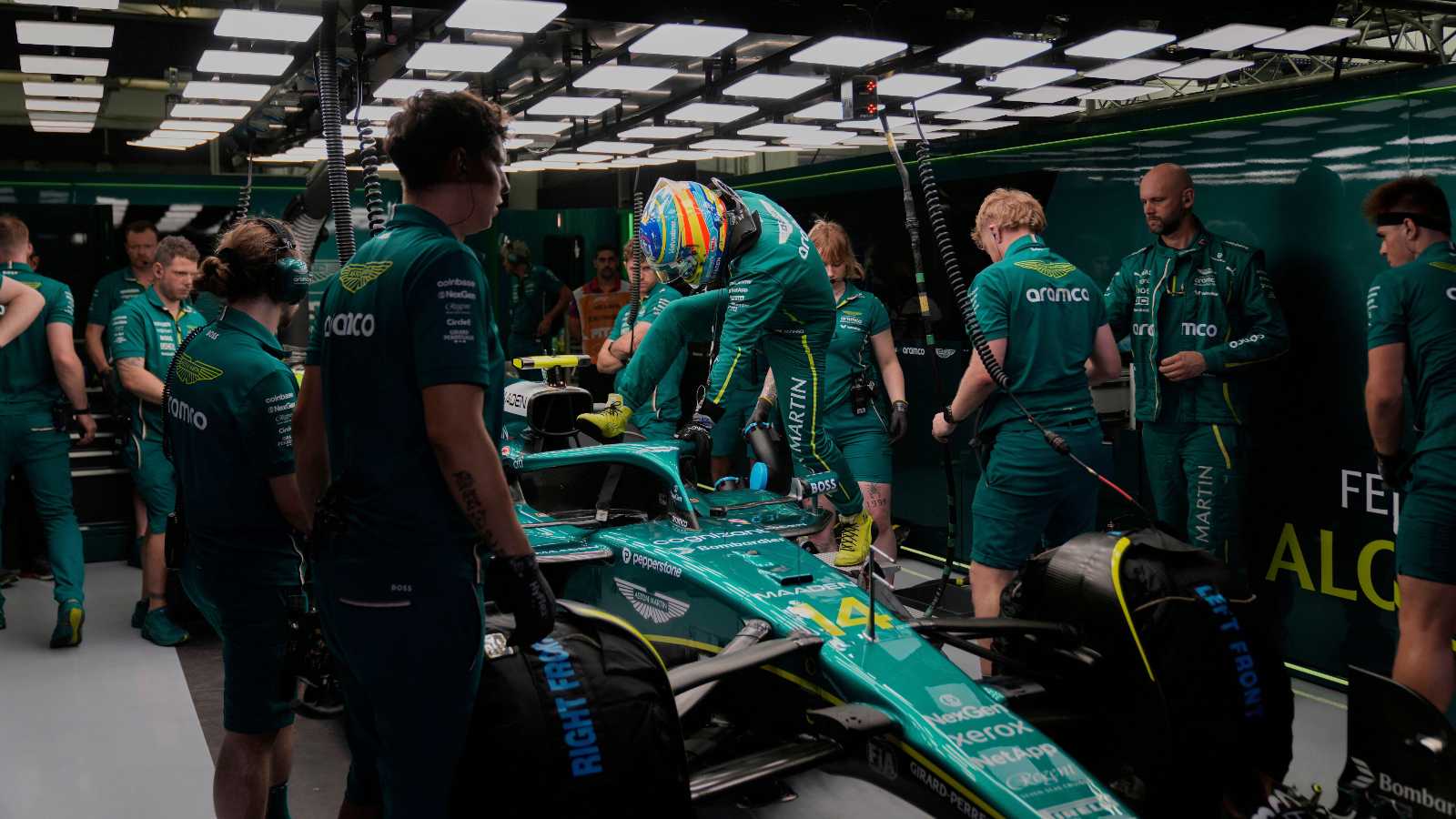 Fernando Alonso Aston Martin Formula 1 Bahrain Grand Prix FP2 PlanetF1