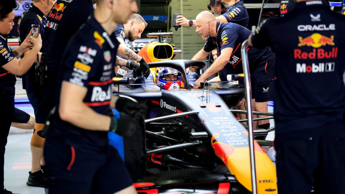 Max Verstappen in the Red Bull garage