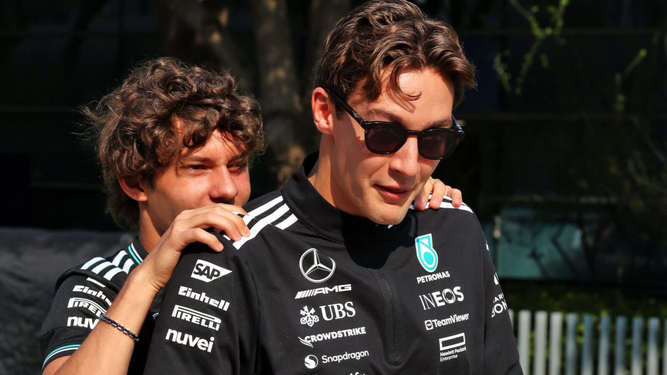 Kimi Antonelli holding onto George Russell