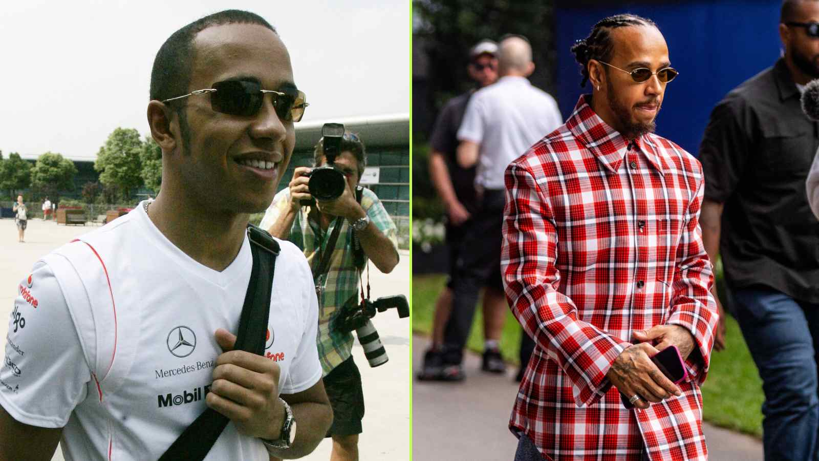 Lewis Hamilton, pictured in 2007 and 2025.