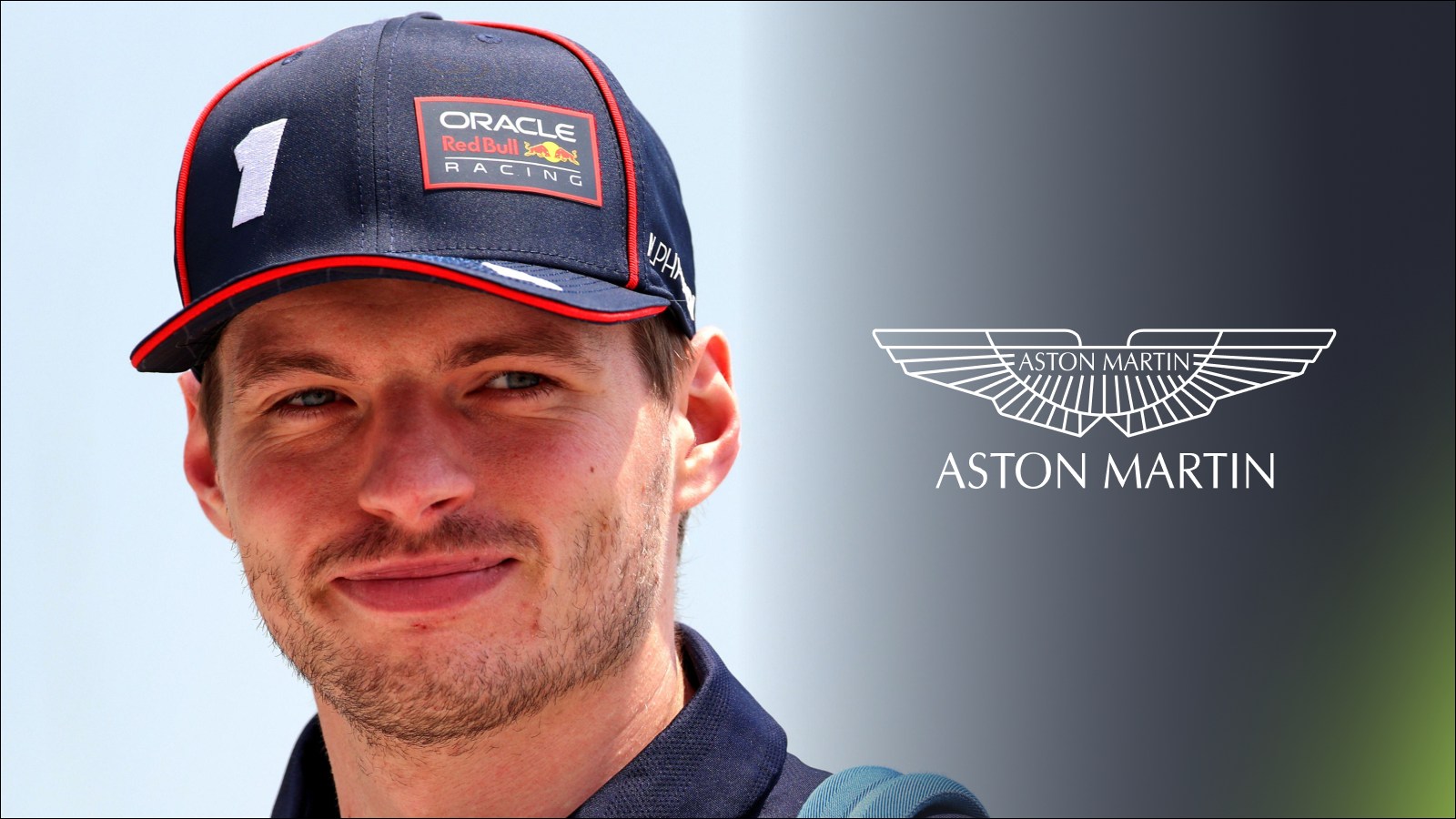 Max Verstappen and the Aston Martin logo