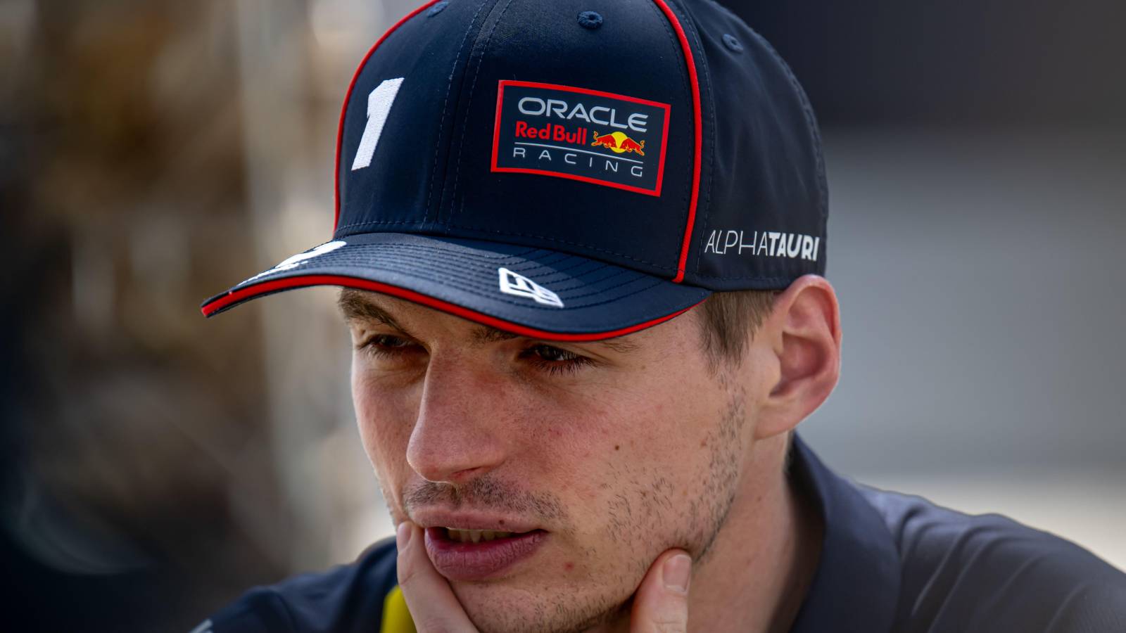 Red Bull's Max Verstappen in thought during an interview at the 2025 Bahrain Grand Prix
