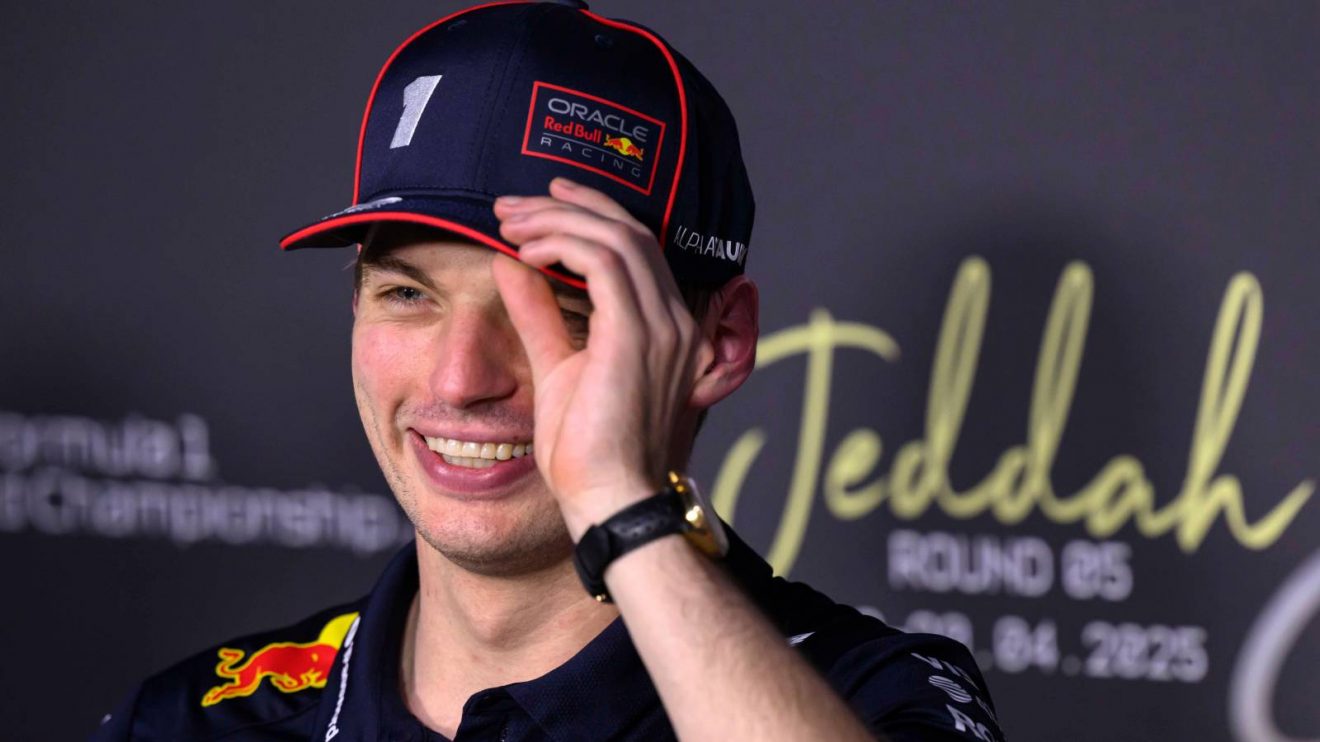 Max Verstappen all smiles in a press conference after taking pole for the 2025 Saudi Arabian Grand Prix
