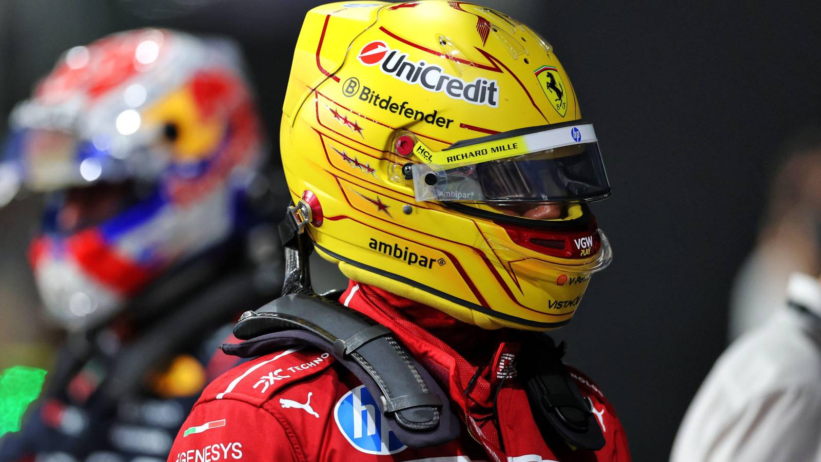 Ferrari's Lewis Hamilton with his helmet on during 2025 Saudi Arabian Grand Prix qualifying day