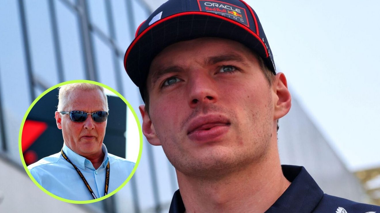 Max Verstappen pictured at the 2025 Saudi Arabian Grand Prix, with Johnny Herbert in a circle bottom left