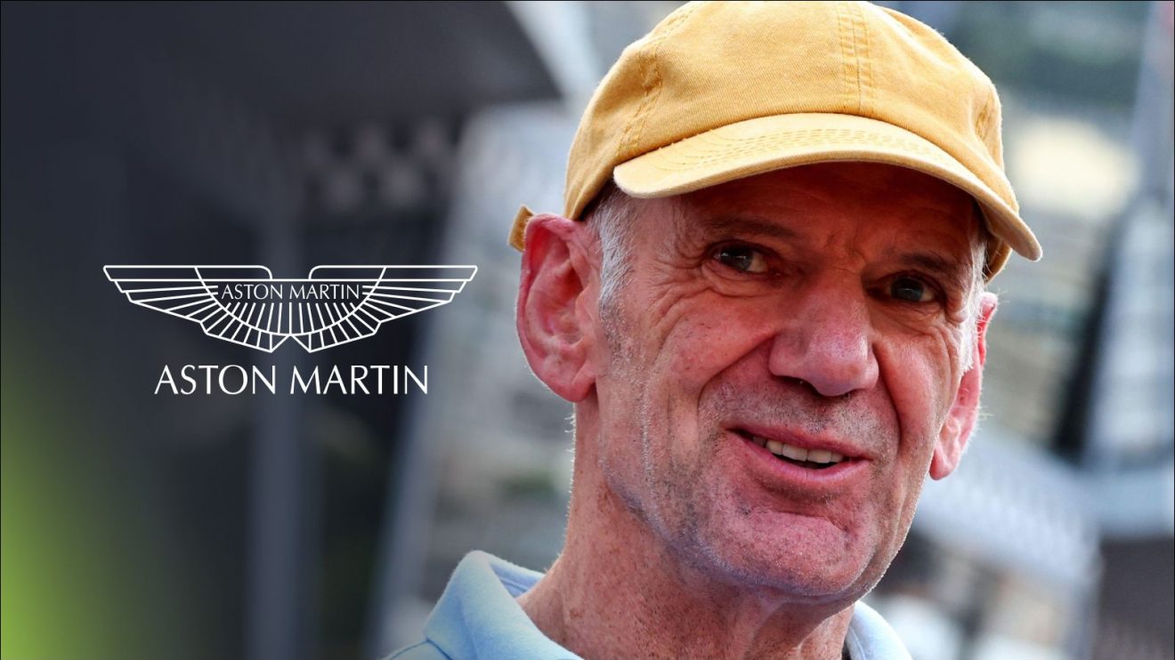 Adrian Newey pictured at the 2024 Monaco Grand Prix, with an Aston Martin badge to his left