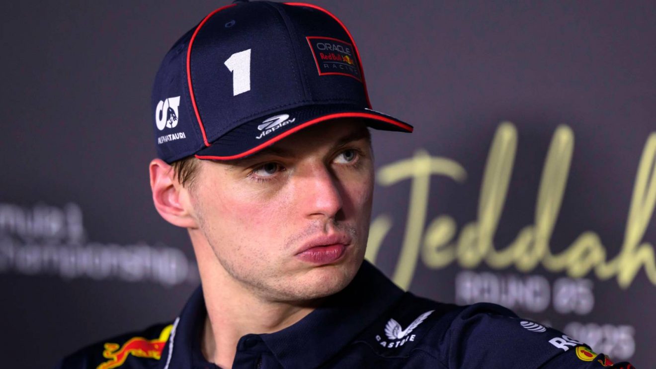 Red Bull's Max Verstappen looking stern in a press conference at the 2025 Saudi Arabian Grand Prix