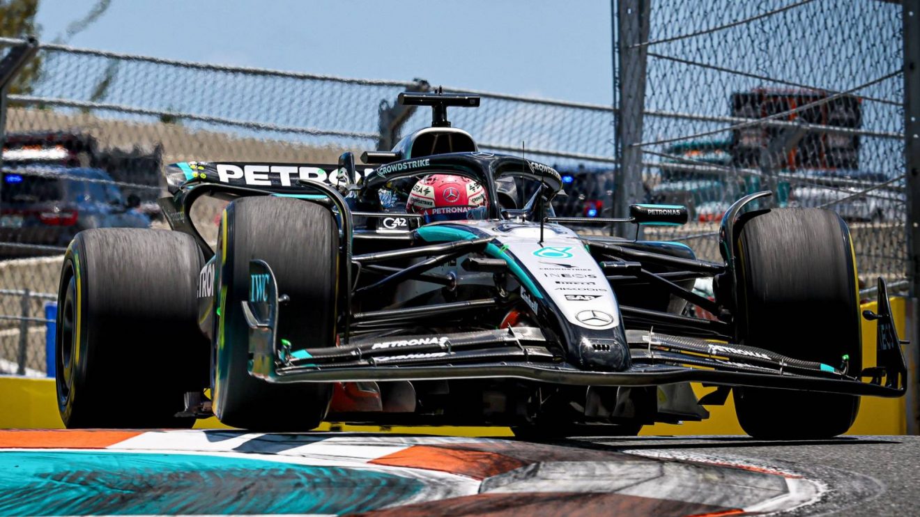 George Russell driving the Mercedes W16 at the 2025 Miami Grand Prix