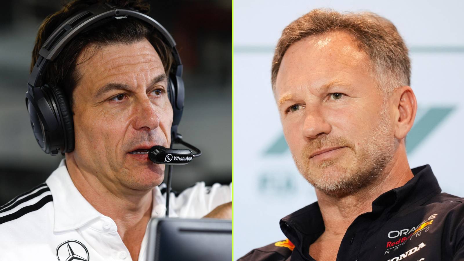 Mercedes' Toto Wolff and Red Bull's Christian Horner at the 2025 Miami Grand Prix.