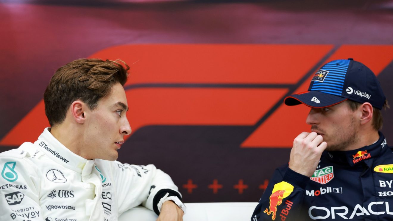 George Russell and Max Verstappen