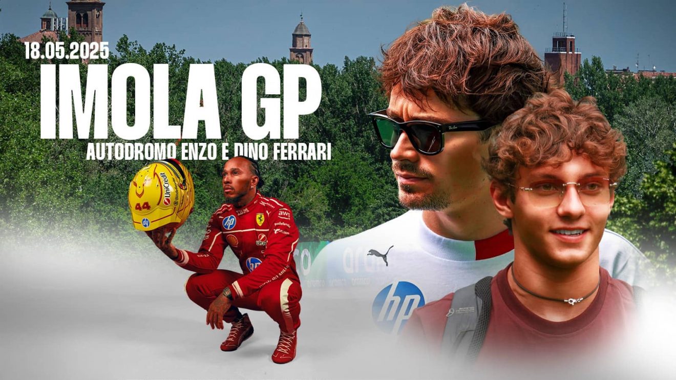 Lewis Hamilton, Charles Leclerc and Kimi Antonelli feature on the Emilia Romagna GP race poster