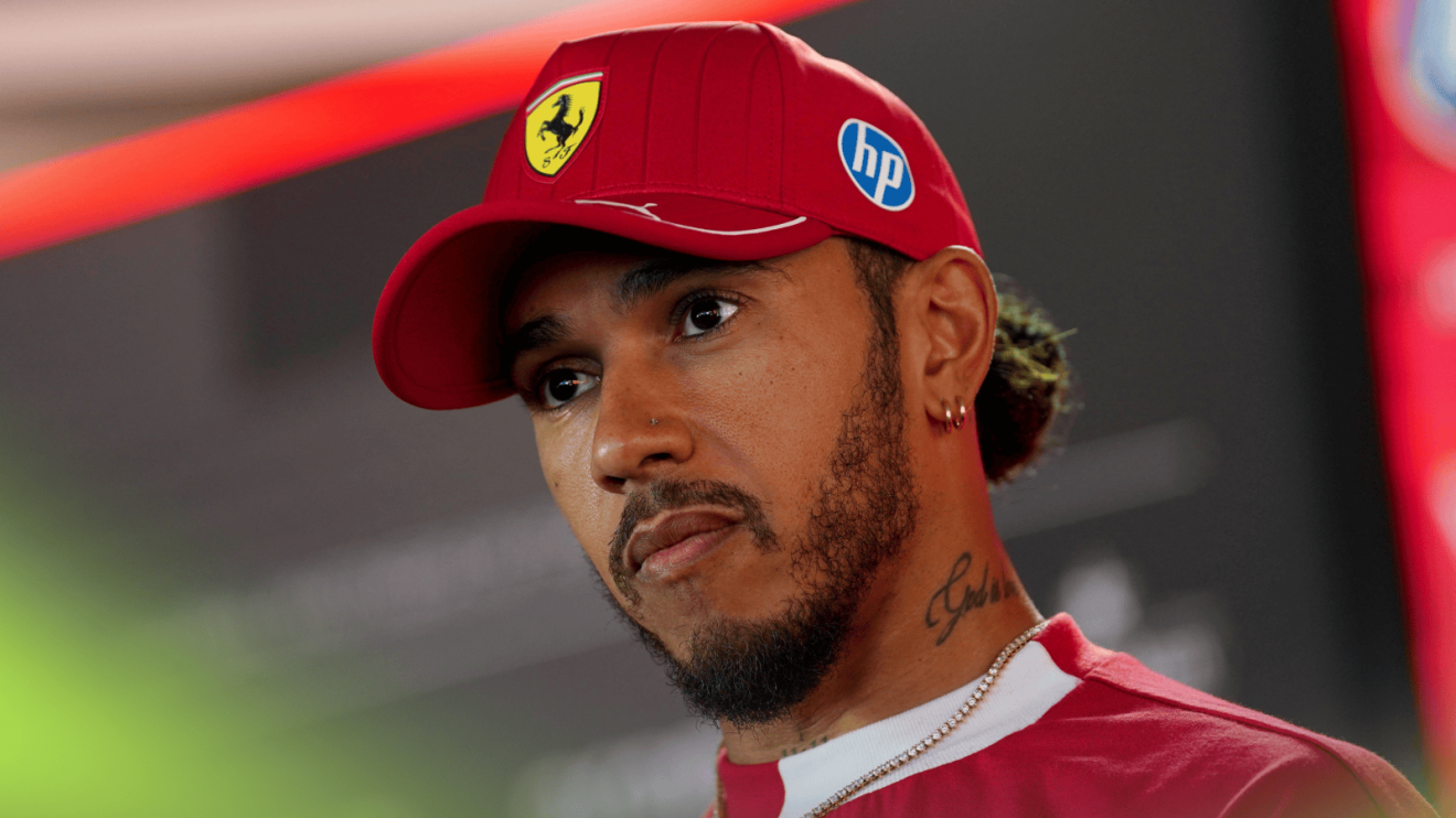 Lewis Hamilton facing the media at Imola