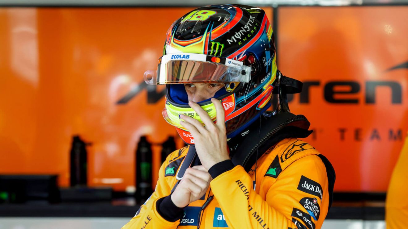 Oscar Piastri in the McLaren garage