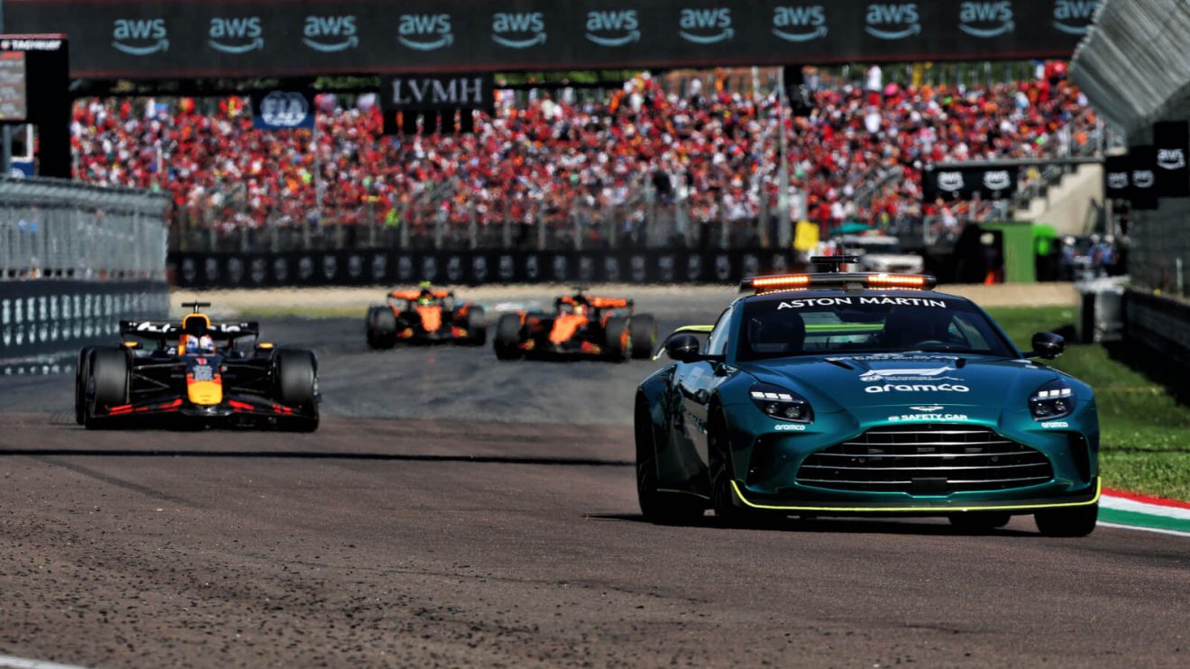 The Safety Car leads race leader Max Verstappen