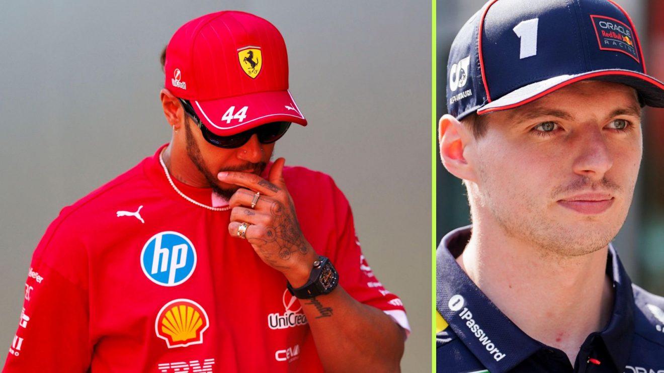 Lewis Hamilton in thought, with Max Verstappen pictured on his right