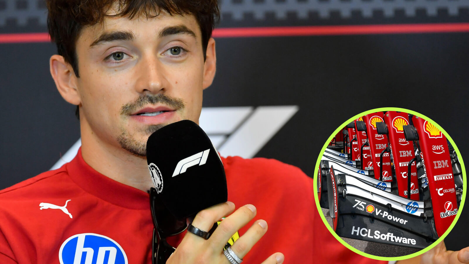 Charles Leclerc and the Ferrari front wing