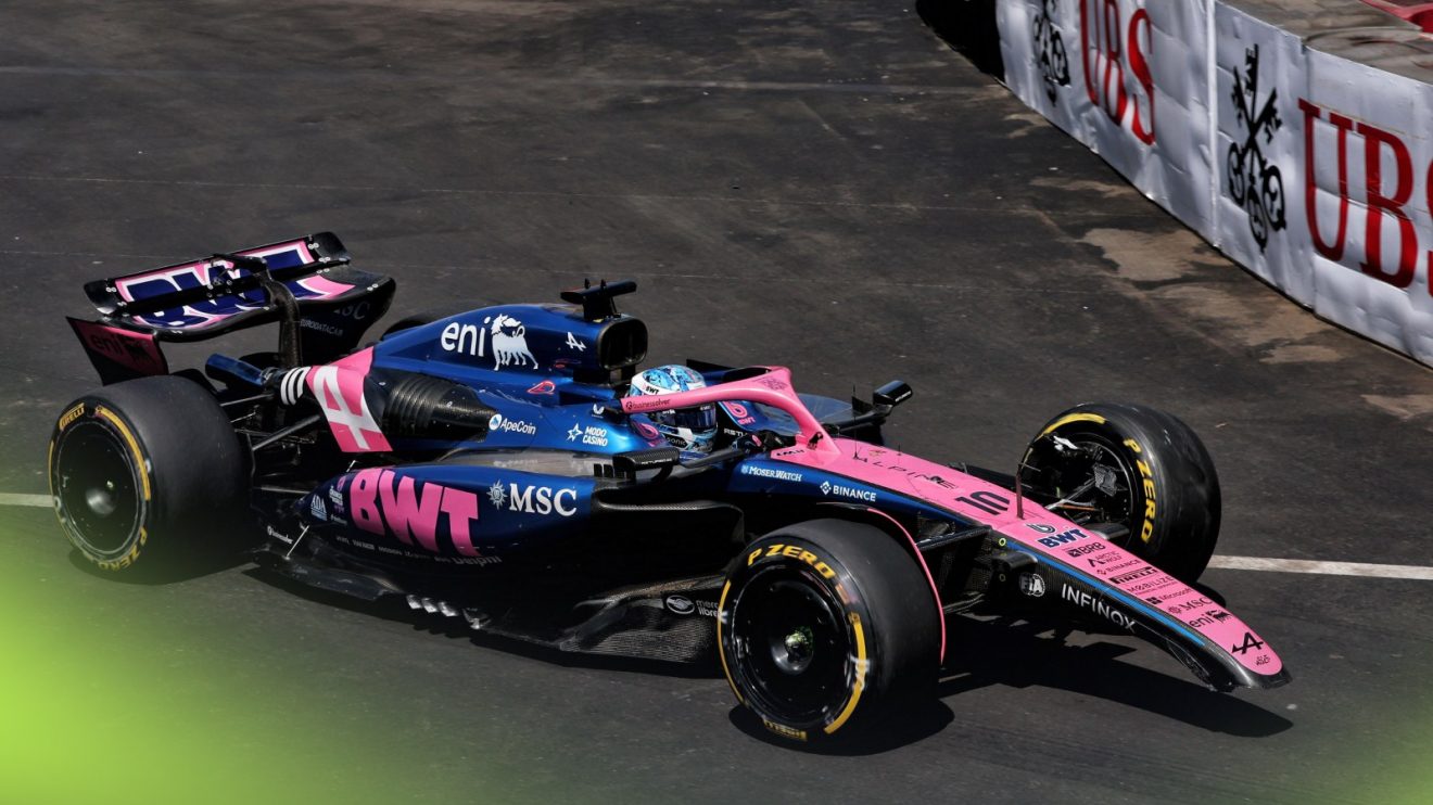 Pierre Gasly's Alpine pictured with damage after colliding with Yuki Tsunoda at the 2025 Monaco Grand Prix