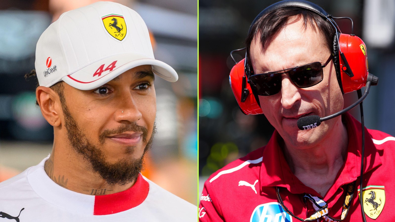 Lewis Hamilton on the left, and his Ferrari race engineer Riccardo Adami on the right