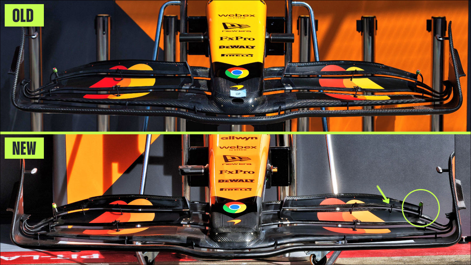 McLaren MCL39 front wing comparison