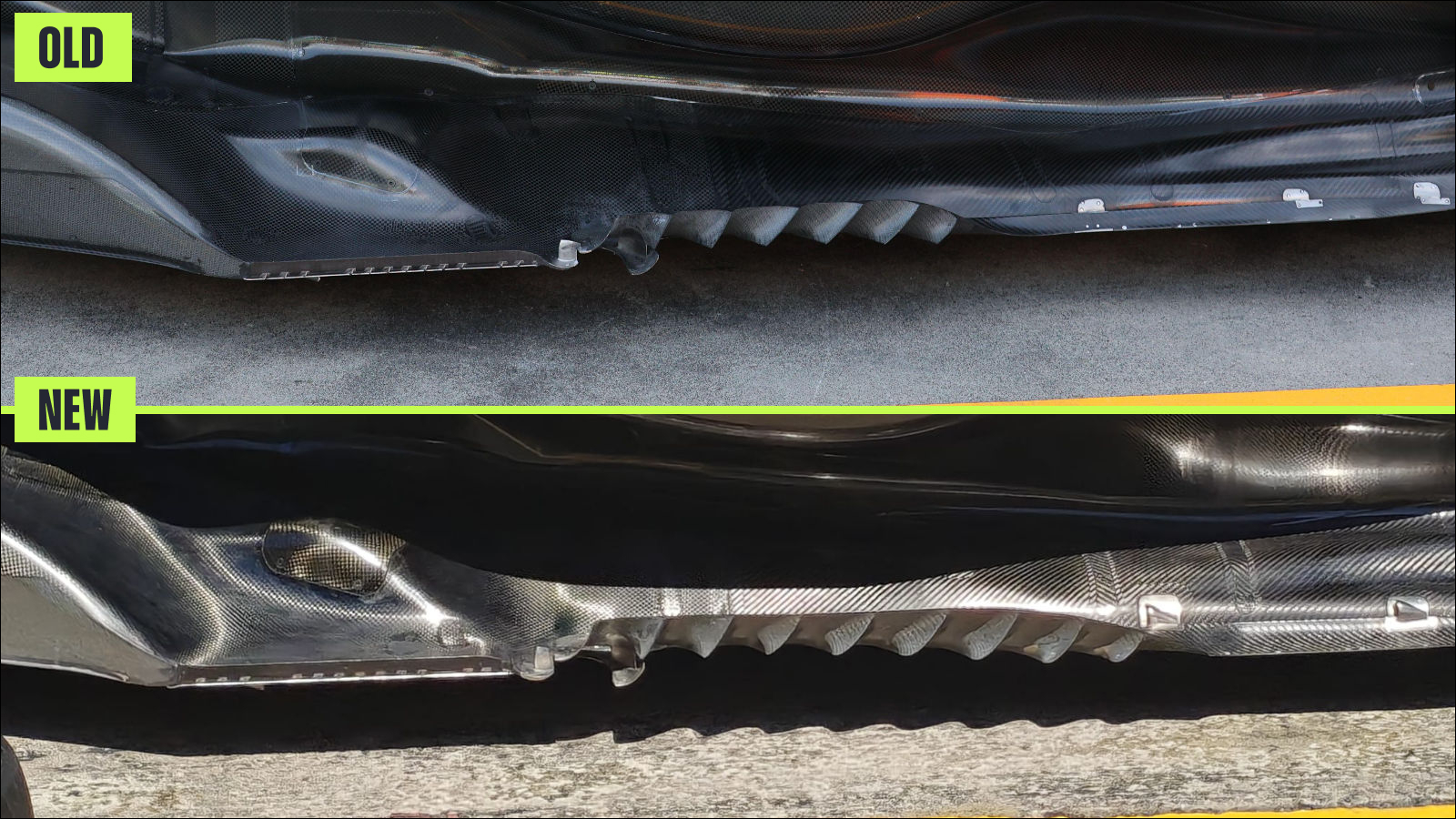 Mercedes W16 floor edge wing comparison