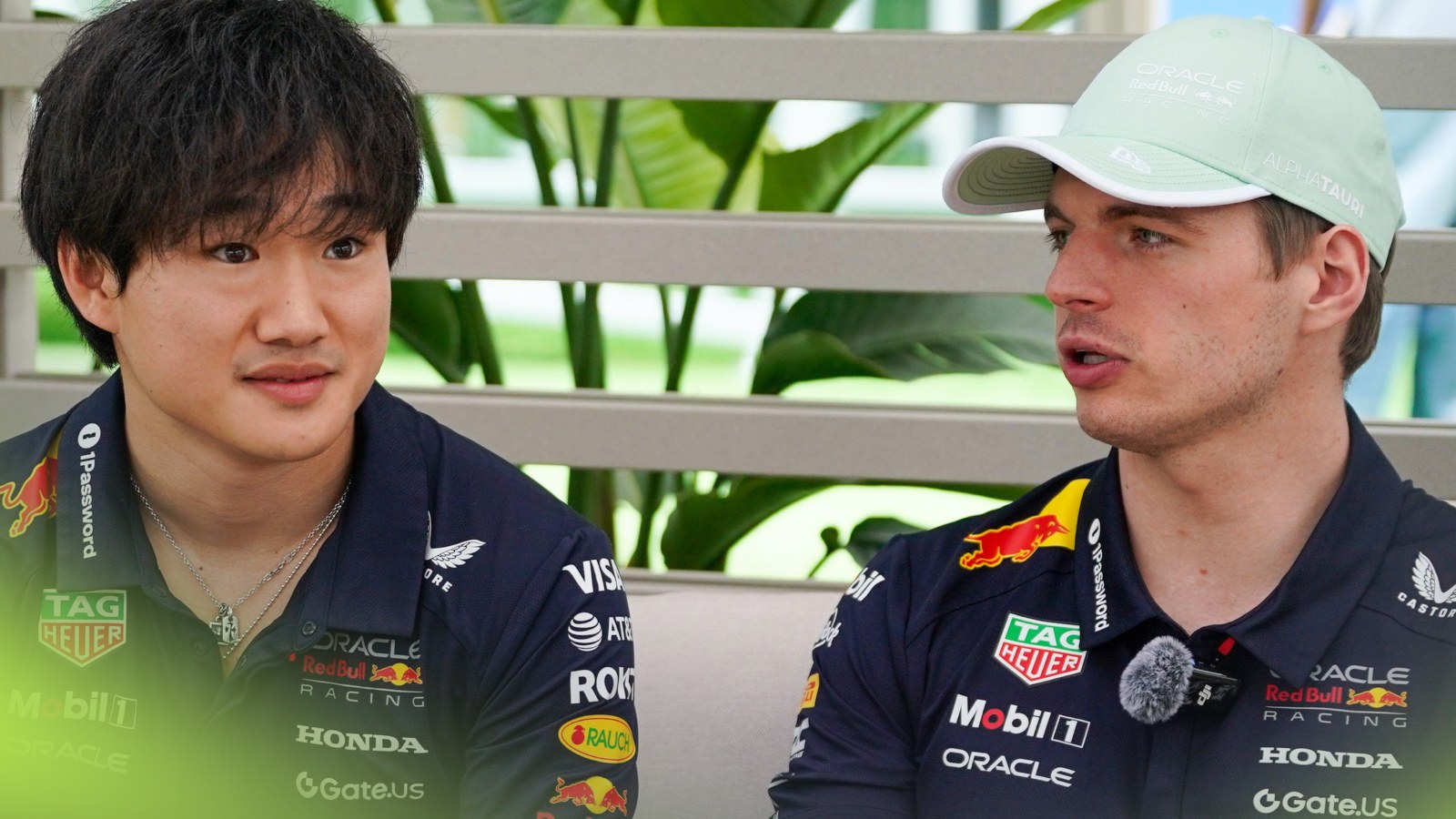 Red Bull's Yuki Tsunoda and Max Verstappen pictured at the 2025 Miami Grand Prix