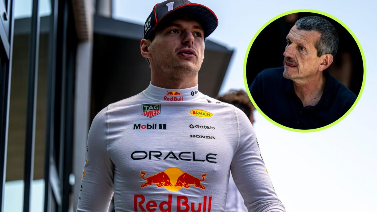 Max Verstappen pictured at the 2025 Emilia Romagna Grand Prix, with Guenther Steiner in a circle to his right