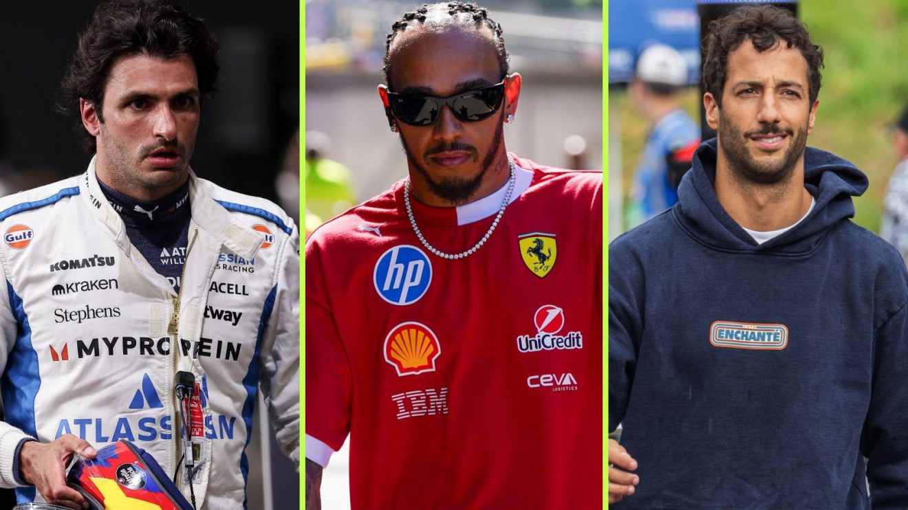 From left to right, Carlos Sainz, Lewis Hamilton and Daniel Ricciardo