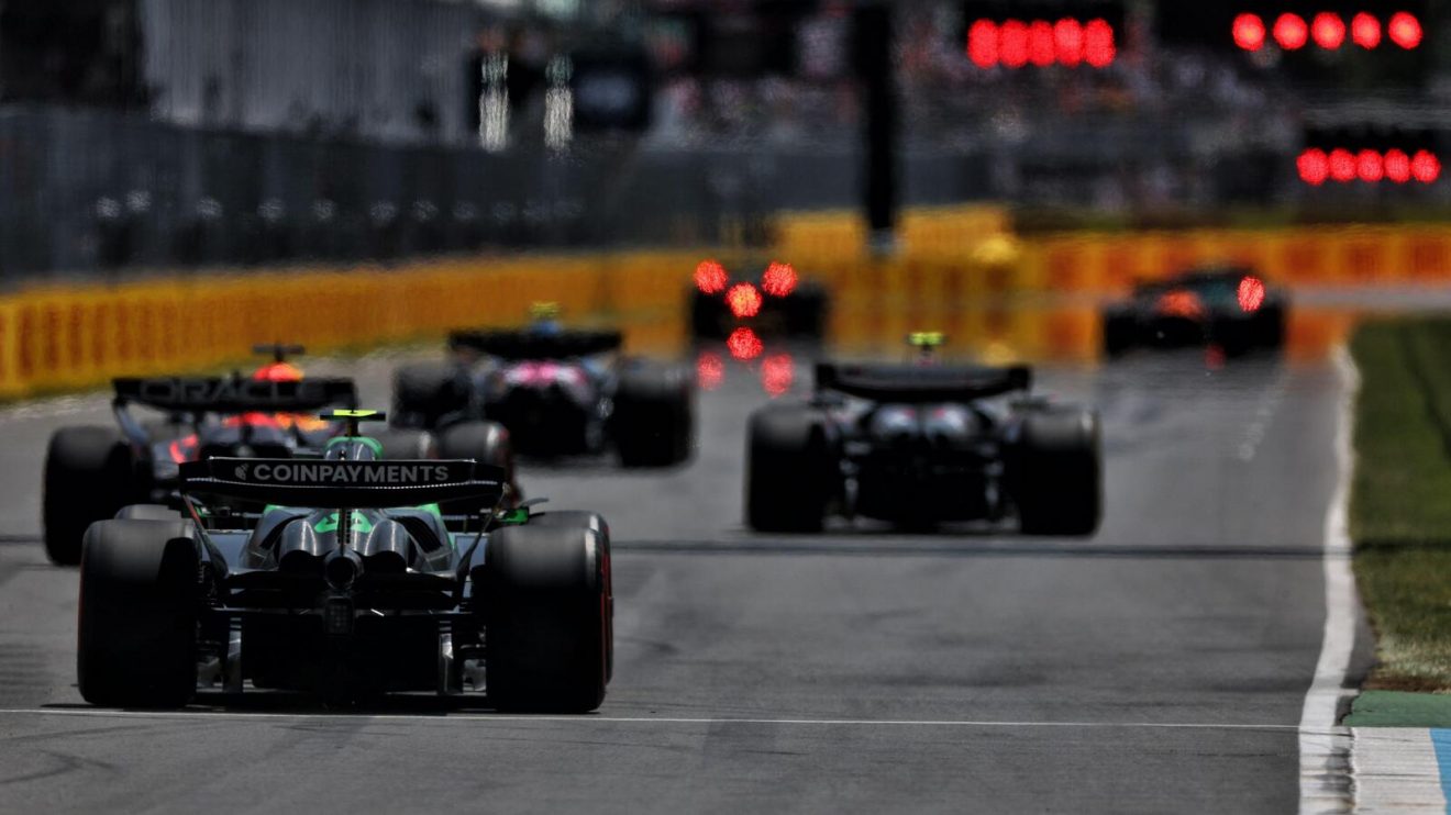 Cars approach the grid to perform a practice start at the Canadian Grand Prix.