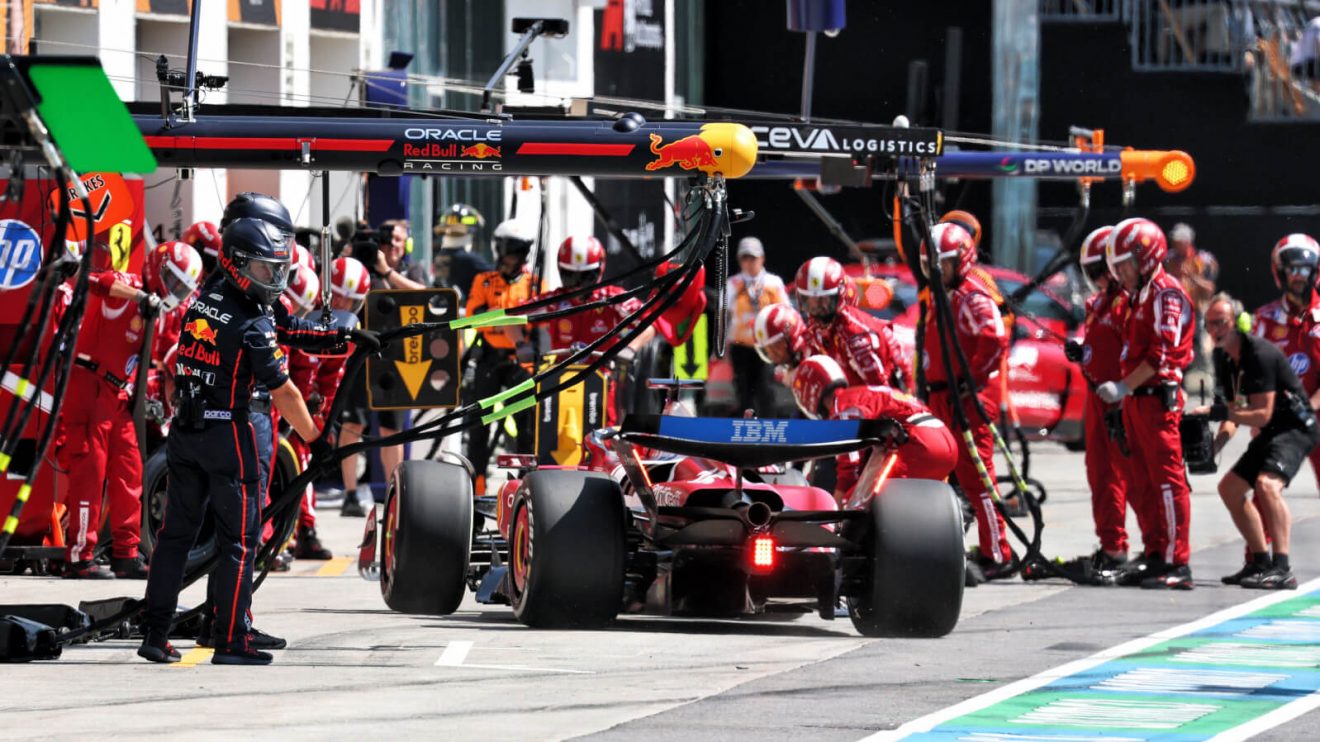Charles Leclerc pulls into the pits for a pit stop
