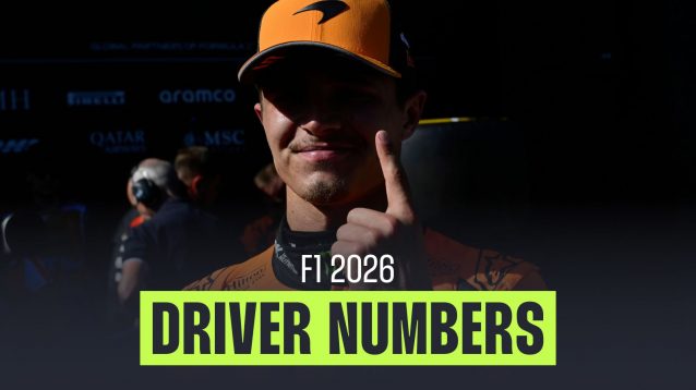 Lando Norris, McLaren, displays the '1' finger at the 2025 Austrian Grand Prix. F1 driver numbers