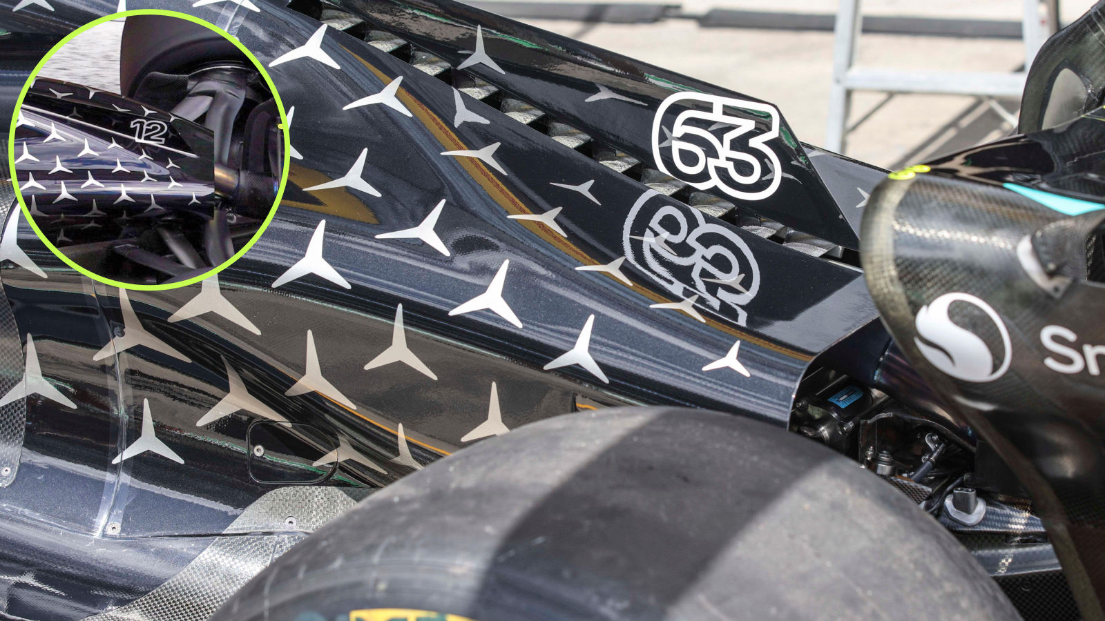 Comparação de capas de motor Mercedes W16