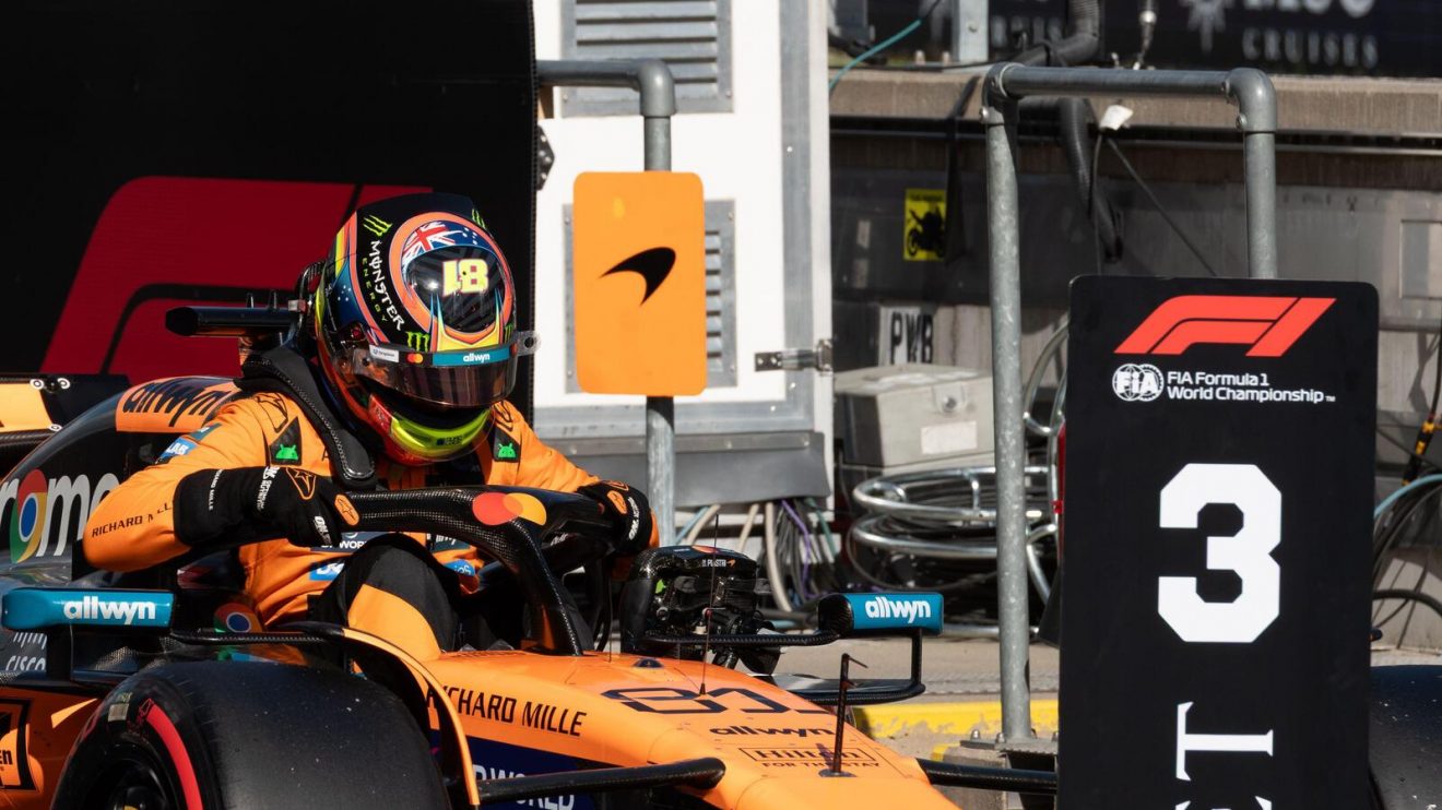 Oscar Piastri gets out of his car in the Parc ferme after the Qualifying session Austrian GP.