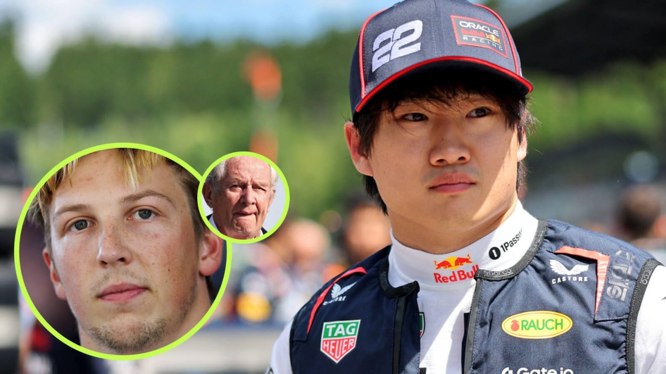 Yuki Tsunoda, Liam Lawson and Helmut Marko