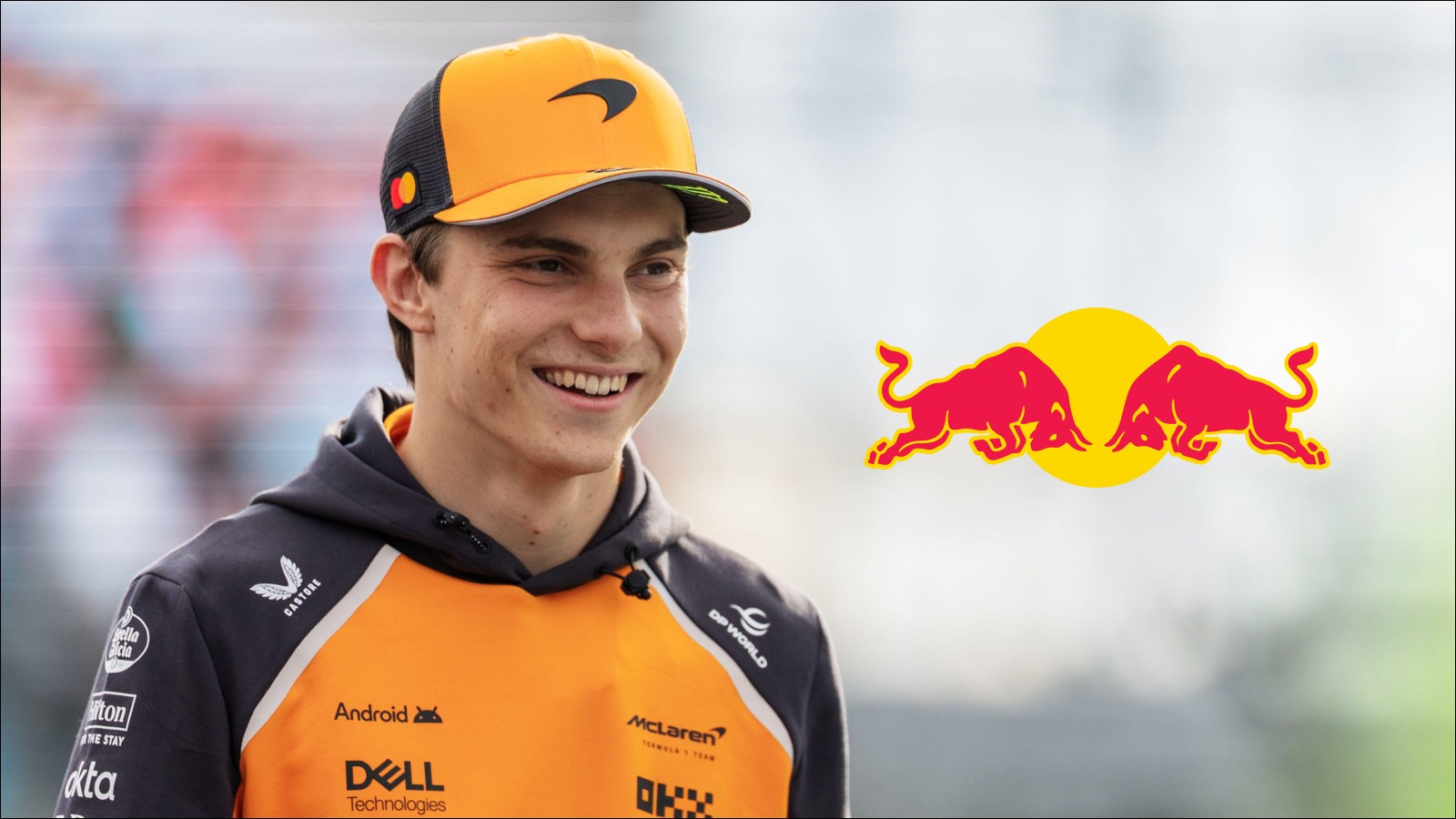 Oscar Piastri and the Red Bull logo