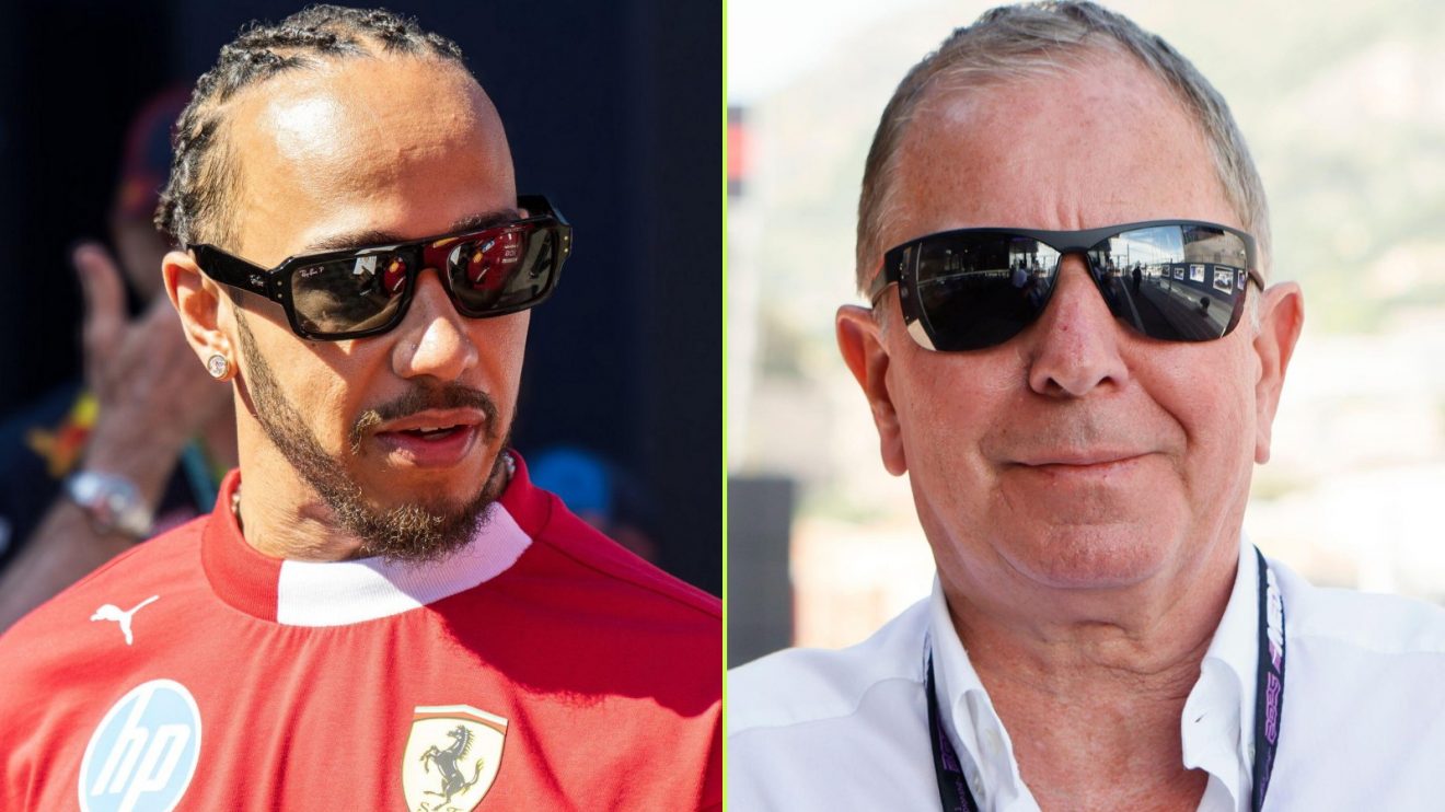 On the left, Ferrari's Lewis Hamilton, and on the right, Formula 1 pundit Martin Brundle