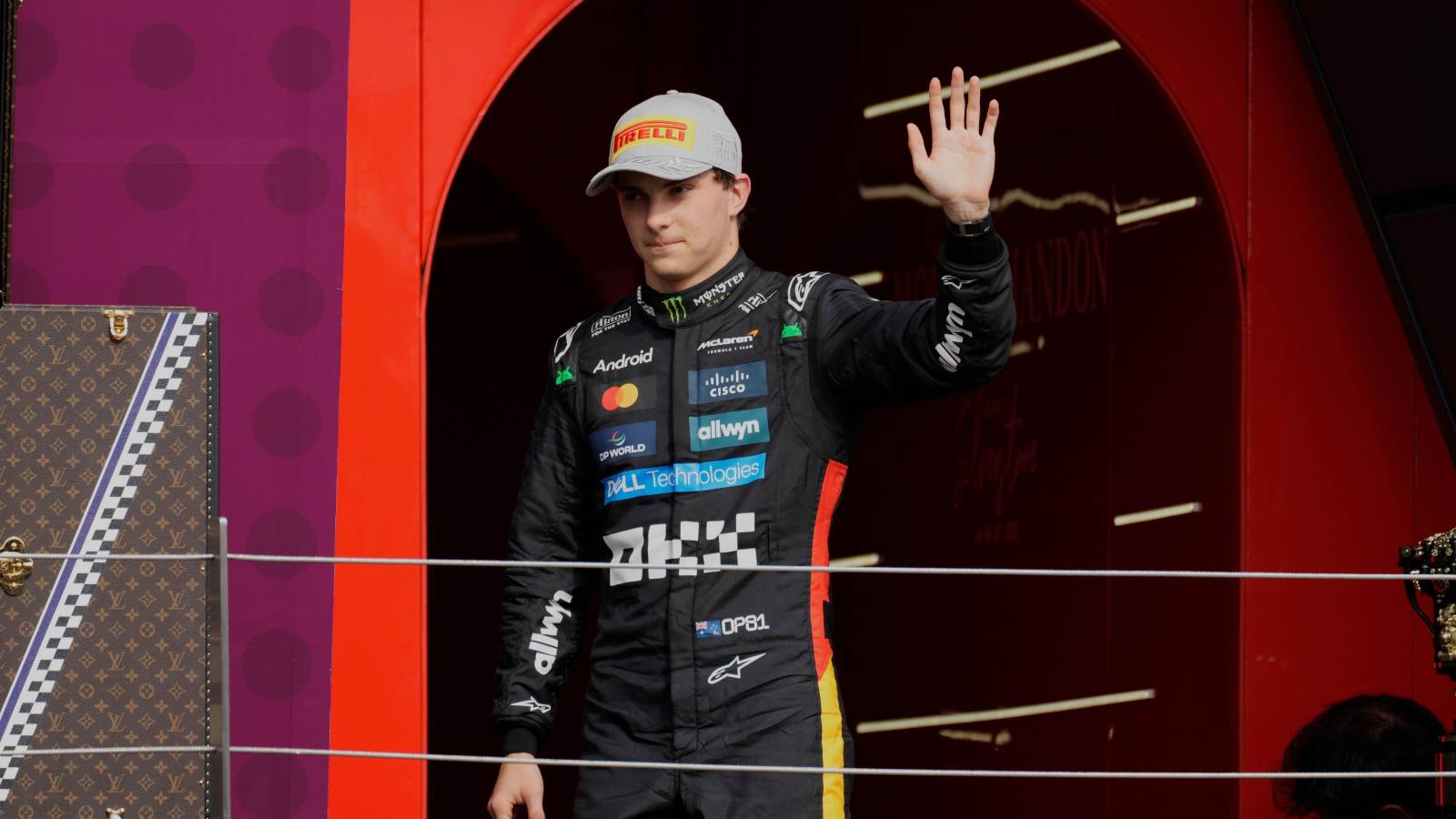 Oscar Piastri on the podium at Silverstone.