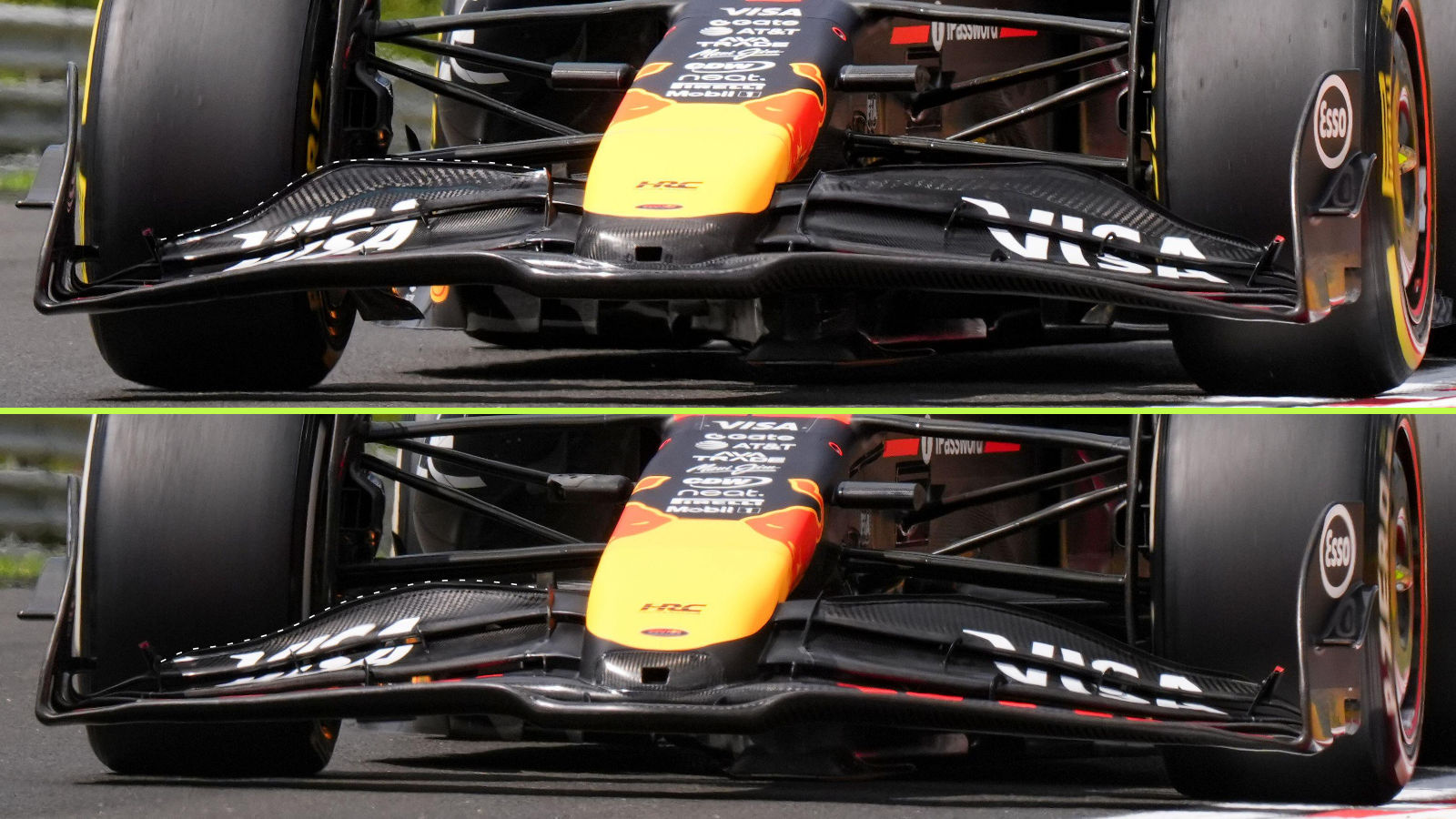 Red Bull RB21 front wing comparison (dotted lines)