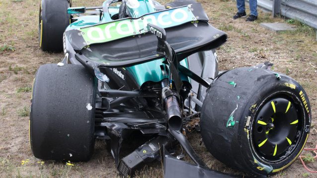 Lance Stroll's crashed Aston Martin AMR25