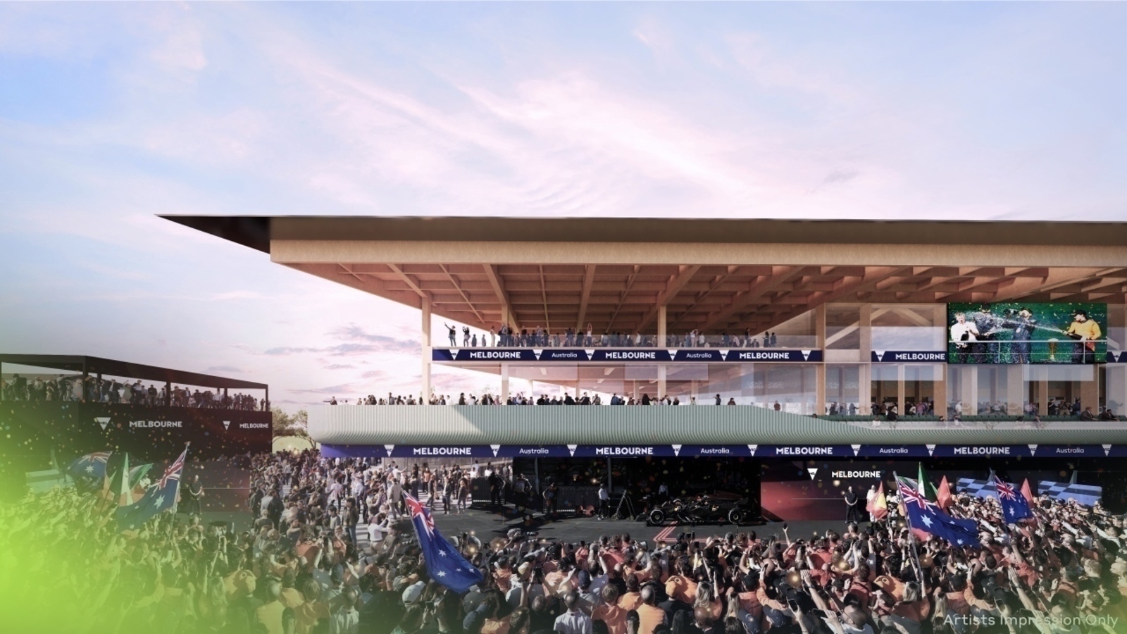 An artist's impression of the new Albert Park pit building.