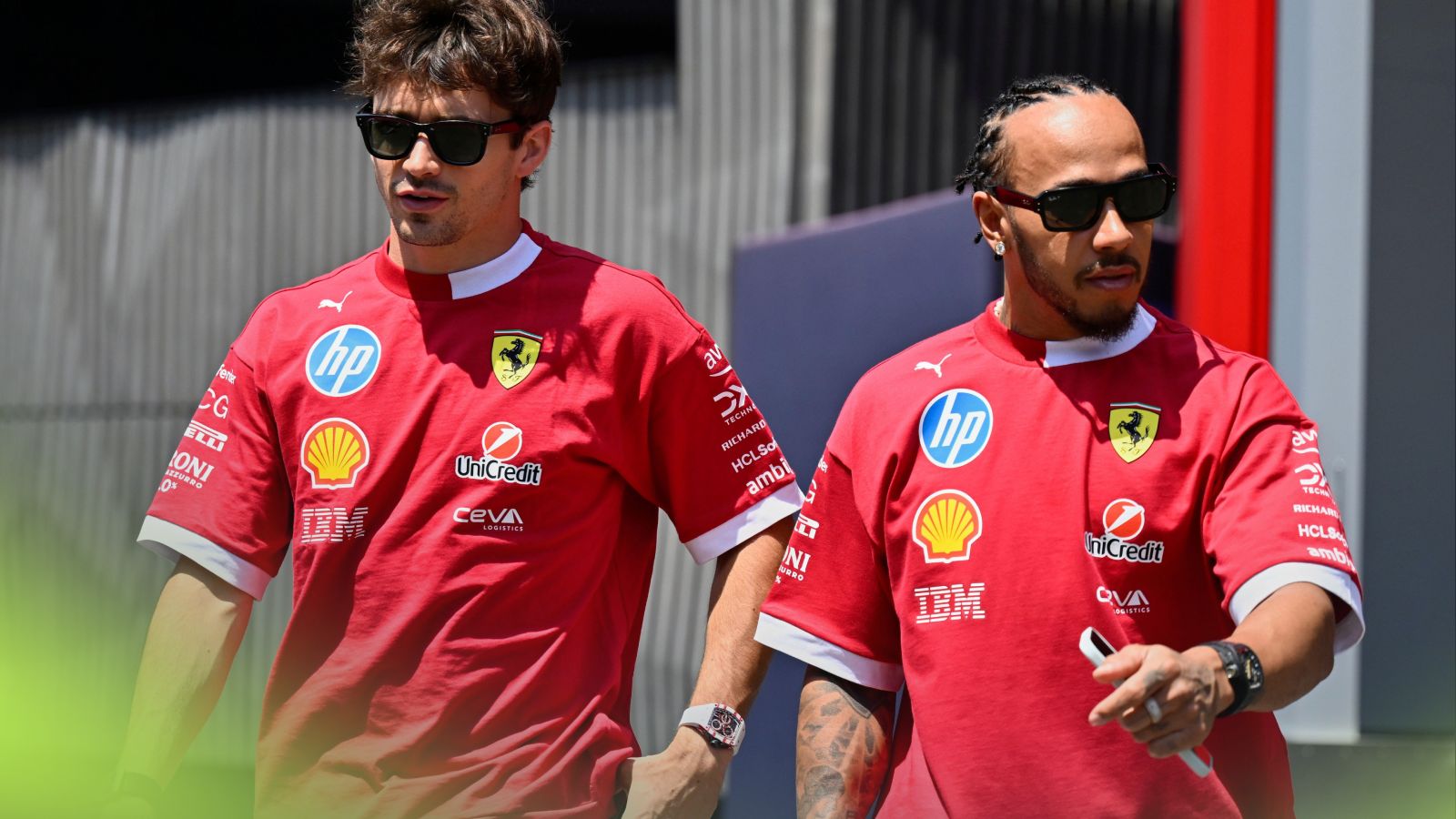 Ferrari drivers Lewis Hamilton and Charles Leclerc pictured at the 2025 Austrian Grand Prix