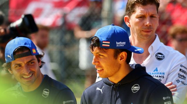 Carlos Sainz, Alex Albon and James Vowles of Williams pictured at the 2025 Italian Grand Prix