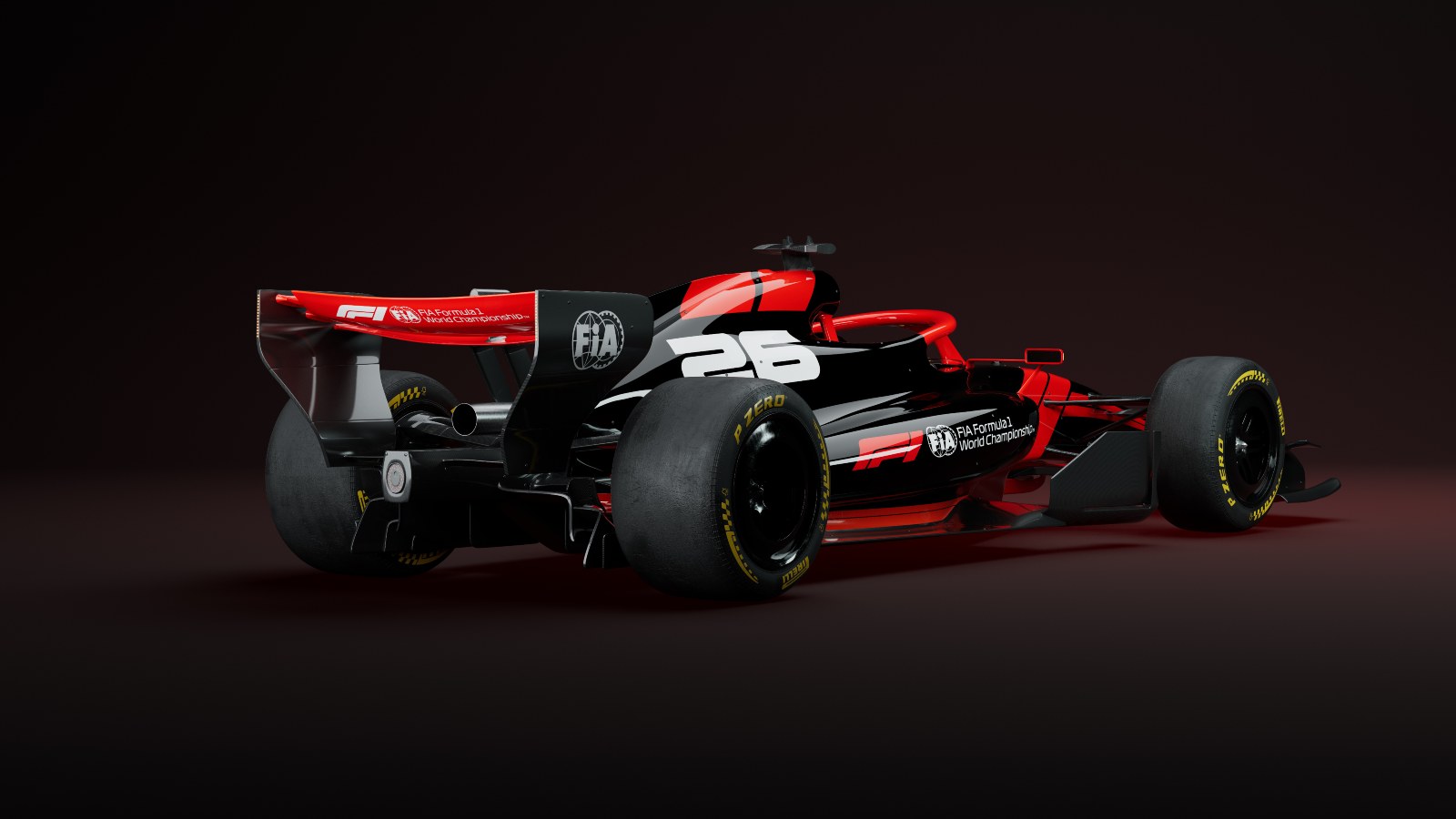 F1 2026 car render, side view.