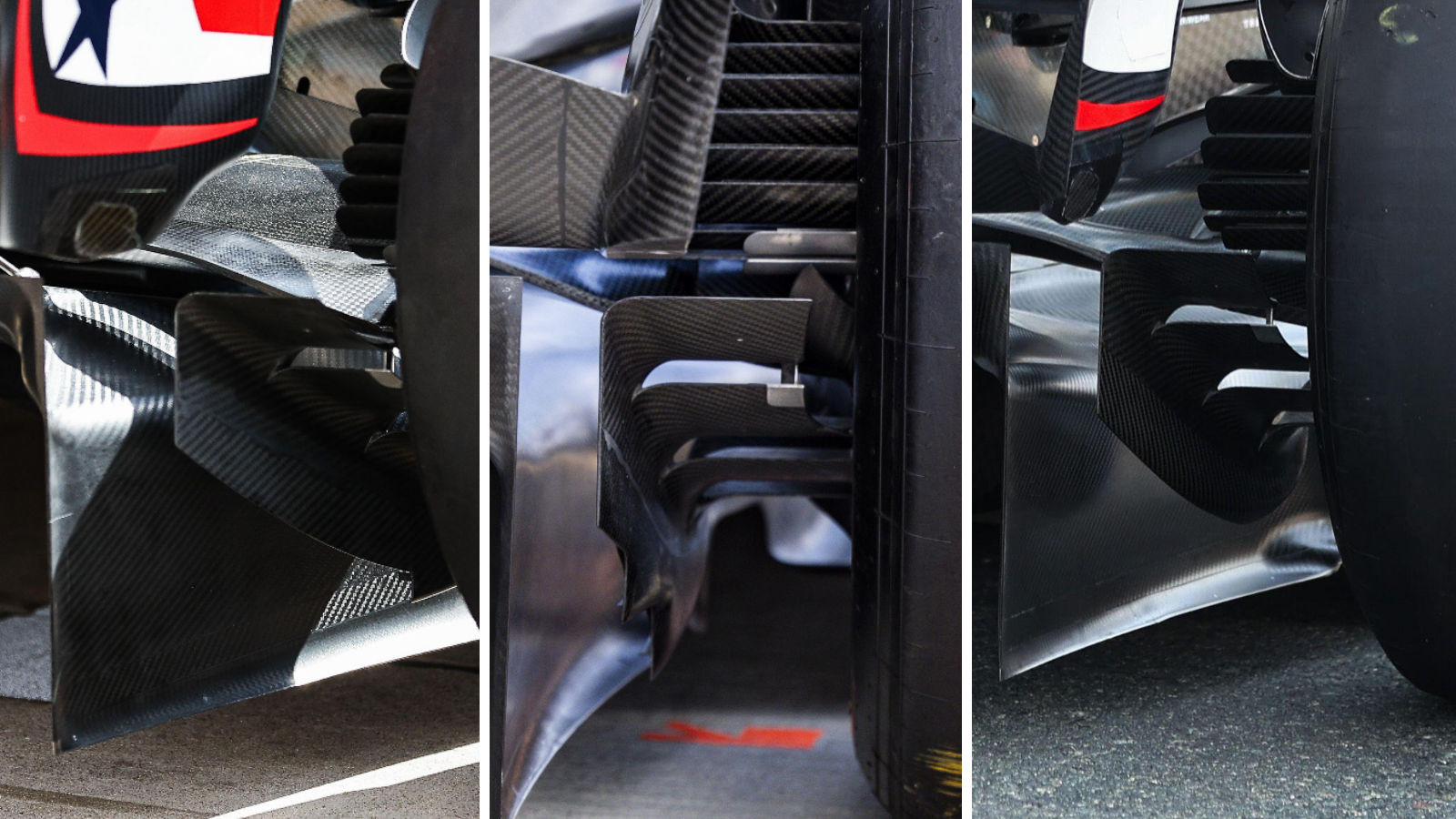 Haas VF-25 rear brake duct winglet comparison