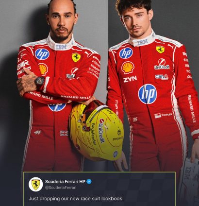 Lewis Hamilton and Charles Leclerc model Ferrari's 2026 race suits in a team social media post