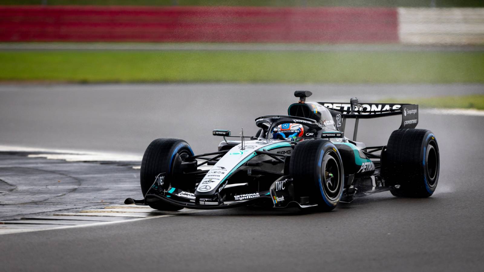 Mercedes' Kimi Antonelli on track at Silverstone.